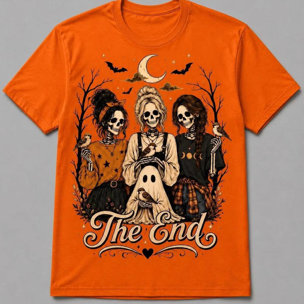 Halloween Skeleton Girls Shirt- Spooky Witch Friends Tee- Ghost Coquette Graphic